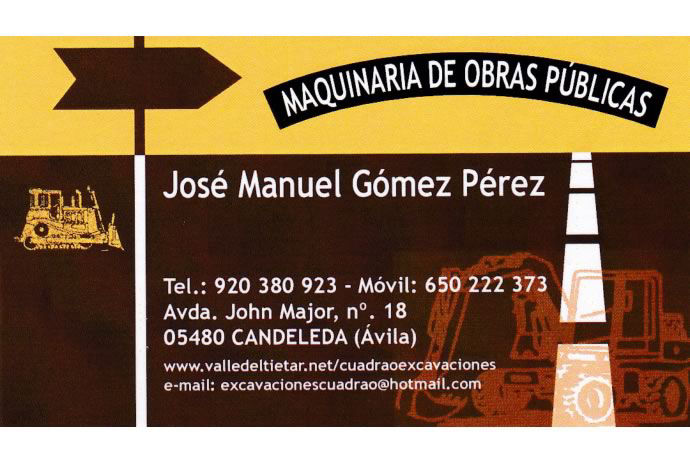 Excavaciones y Movimientos de Tierras Cuadrao. Maquinaria obras públicas, obra civil urbanización canalizaciones transportes desbroces, Candeleda Ávila Gredos Valle del Tiétar